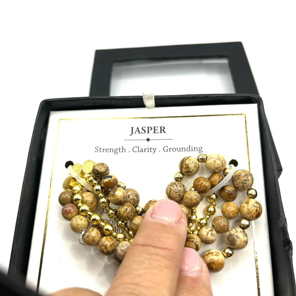 Elegant Gold and Brown Beaded Bracelet Set Stackable Stretch Bracelets